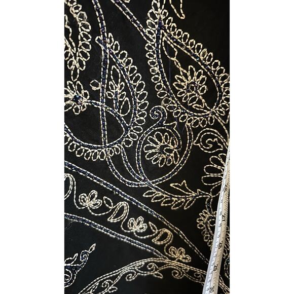 Richard Malcolm Linen Skirt Size 10 Black Embroidered Boho Fully Lined Zip - Picture 8 of 8